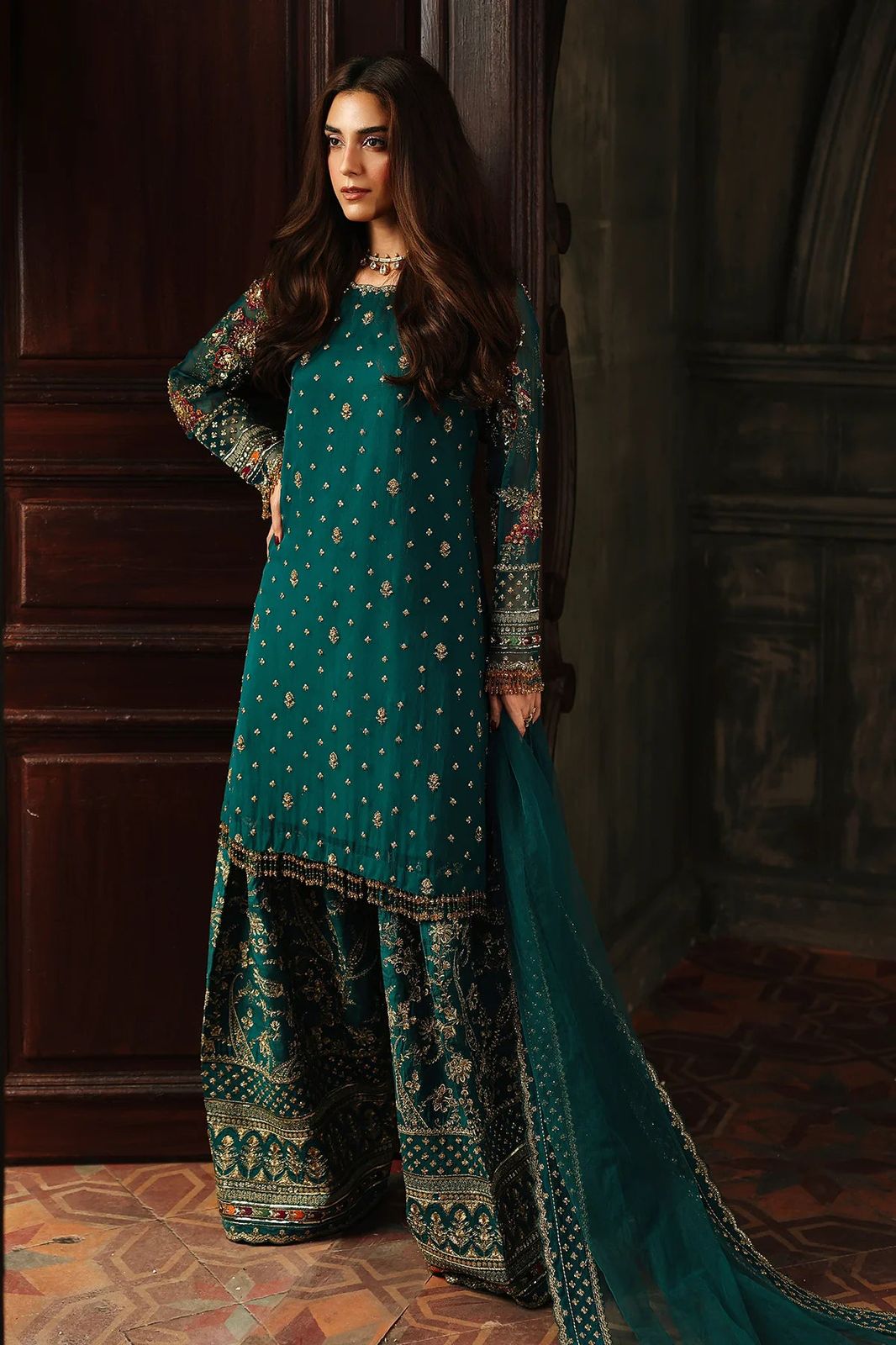 Charizma Luxury Chiffon Collection: Unstitched 3-Piece with Intricate Adda Work & Sequence Detail