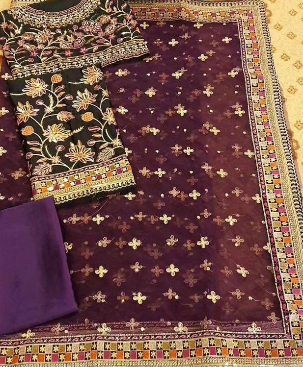 Asim Jofa Bekhudi: Heavy Embroidered Net Saree with Silk Front & Back Blouse + Belt