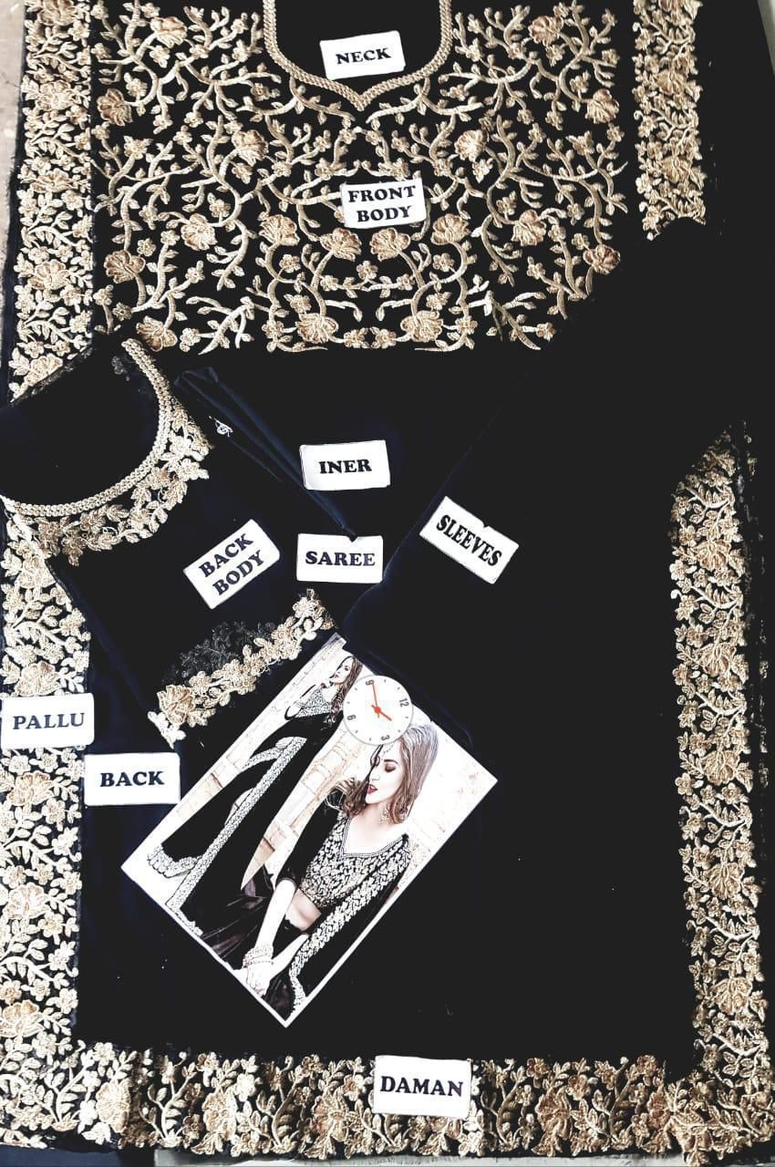 Indian Bridal Chiffon Saree | Heavy Embroidered Blouse & 6.5 Yard Pallu Set