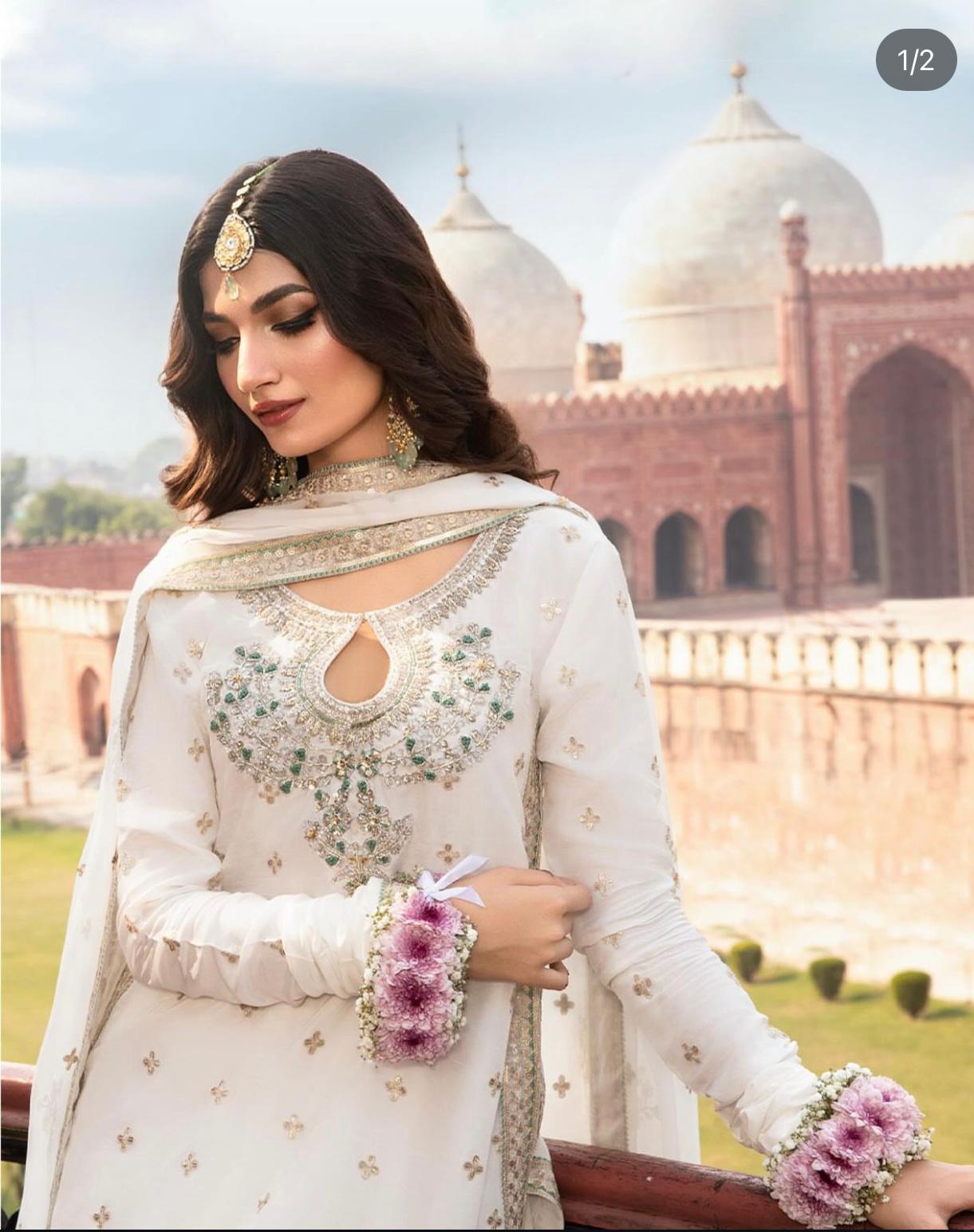 Luxury Unstitched: Azure Chiffon with Intricate Adda Work and 4-Side Applic Dupatta