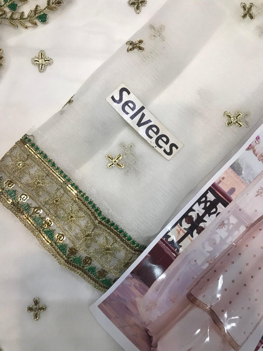 Luxury Unstitched: Azure Chiffon with Intricate Adda Work and 4-Side Applic Dupatta