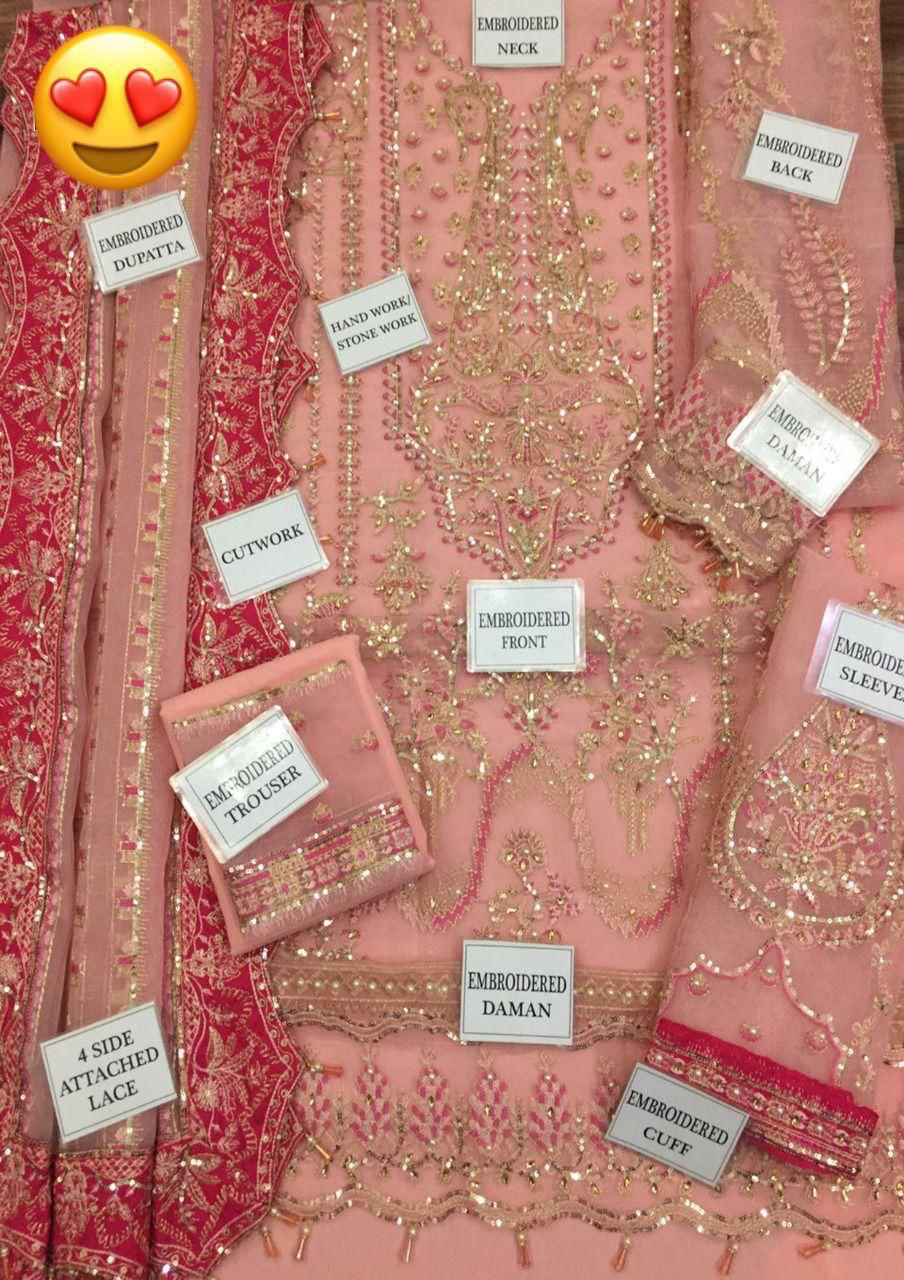 Afrozeh Bridal Organza – Stone Work & Tassels (Unstitched 3-Piece)