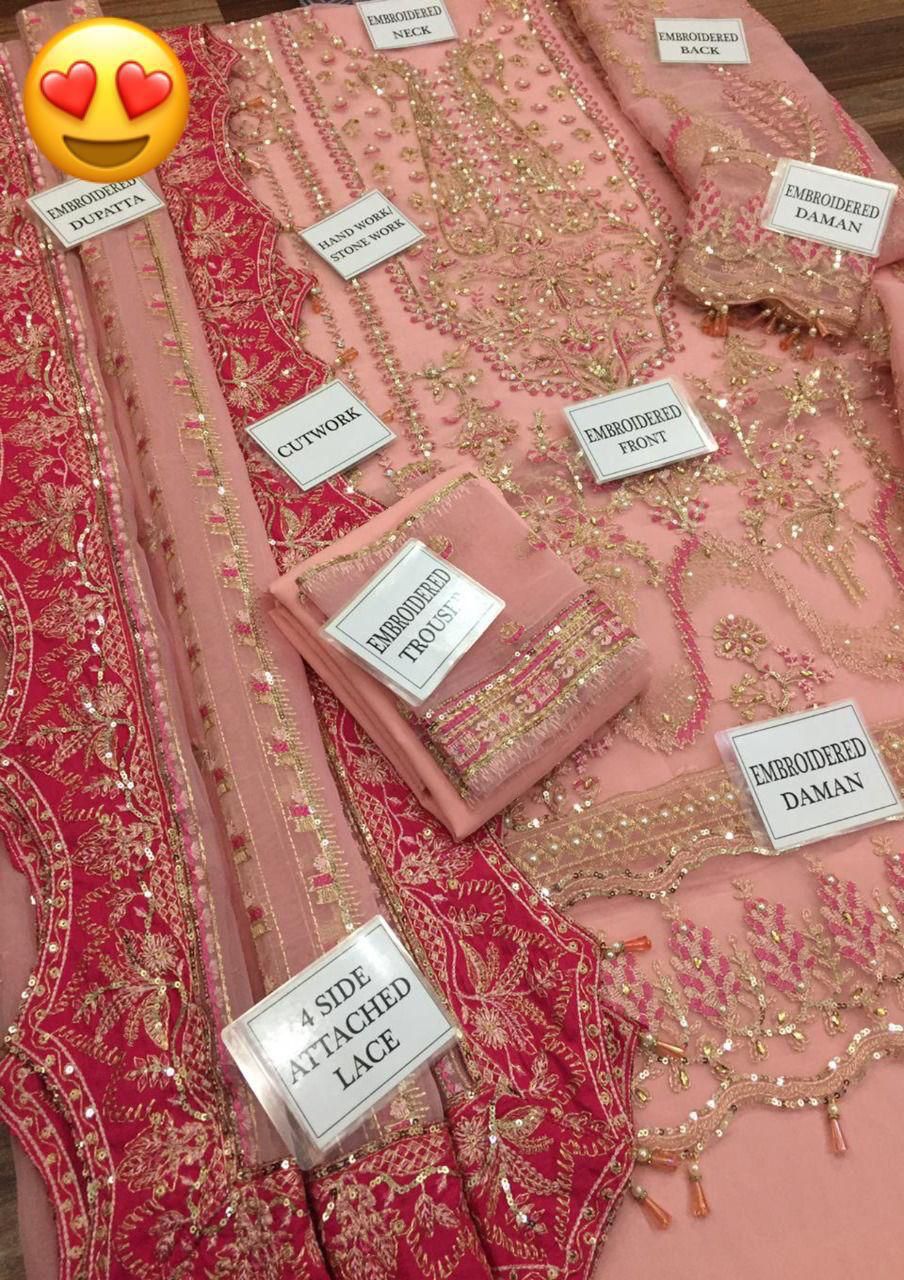 Afrozeh Bridal Organza – Stone Work & Tassels (Unstitched 3-Piece)