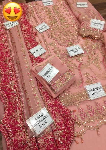 Afrozeh Bridal Organza – Stone Work & Tassels (Unstitched 3-Piece)