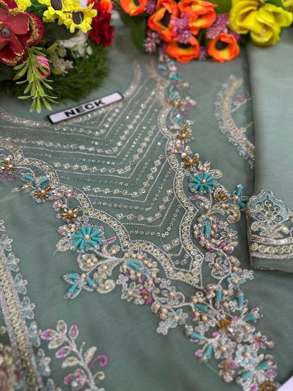 Imrozia Masterpiece ✨ | Premium Chiffon with Heavy Handwork & Ready-to-Wear Net Dupatta with Tassels