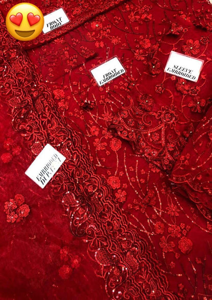 Mariam & Maria Luxury Wedding Edition – MD-340 Heavy Embroidered Net Suit with 3D Florals & Stone Work