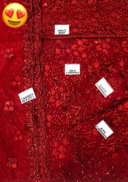 Mariam & Maria Luxury Wedding Edition – MD-340 Heavy Embroidered Net Suit with 3D Florals & Stone Work