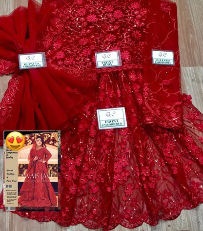 Mariam & Maria Luxury Wedding Edition – MD-340 Heavy Embroidered Net Suit with 3D Florals & Stone Work