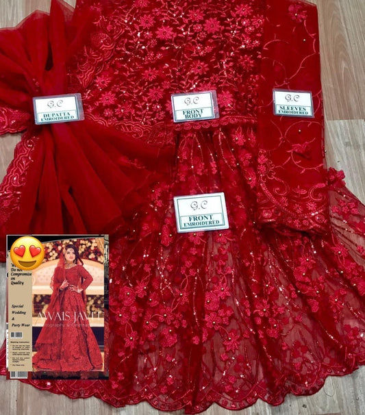 Mariam & Maria Luxury Wedding Edition – MD-340 Heavy Embroidered Net Suit with 3D Florals & Stone Work