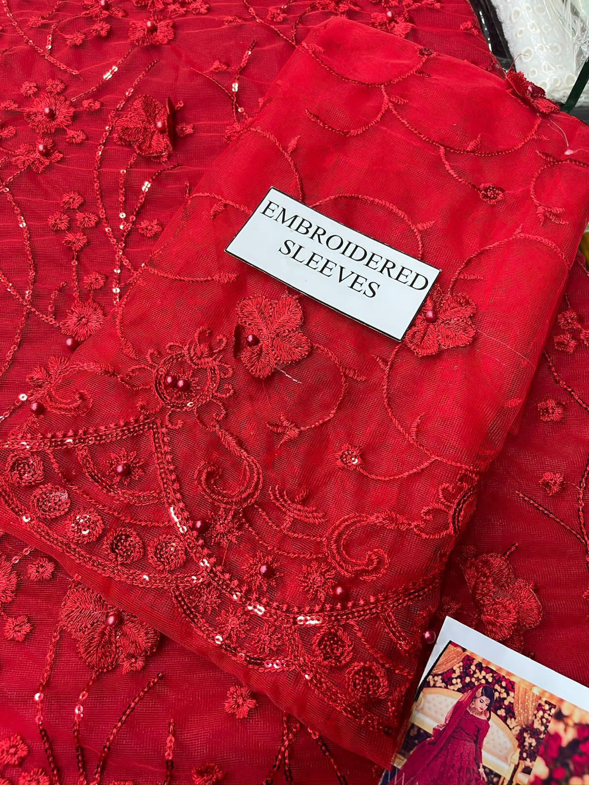 Mariam & Maria Luxury Wedding Edition – MD-340 Heavy Embroidered Net Suit with 3D Florals & Stone Work