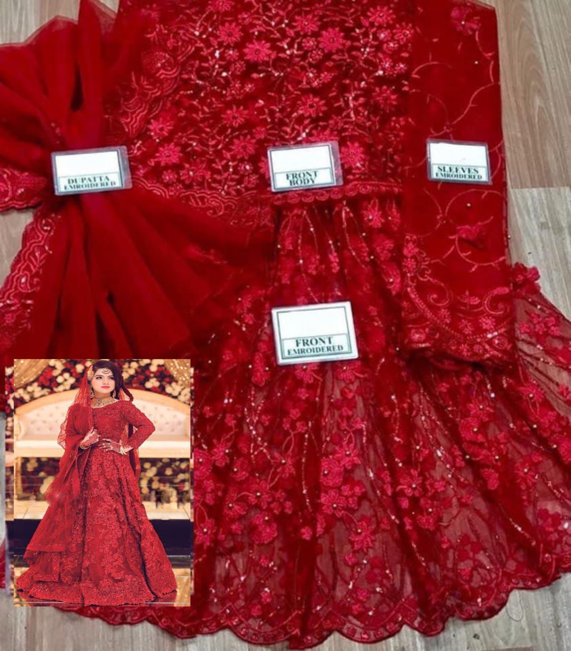 Mariam & Maria Luxury Wedding Edition – MD-340 Heavy Embroidered Net Suit with 3D Florals & Stone Work