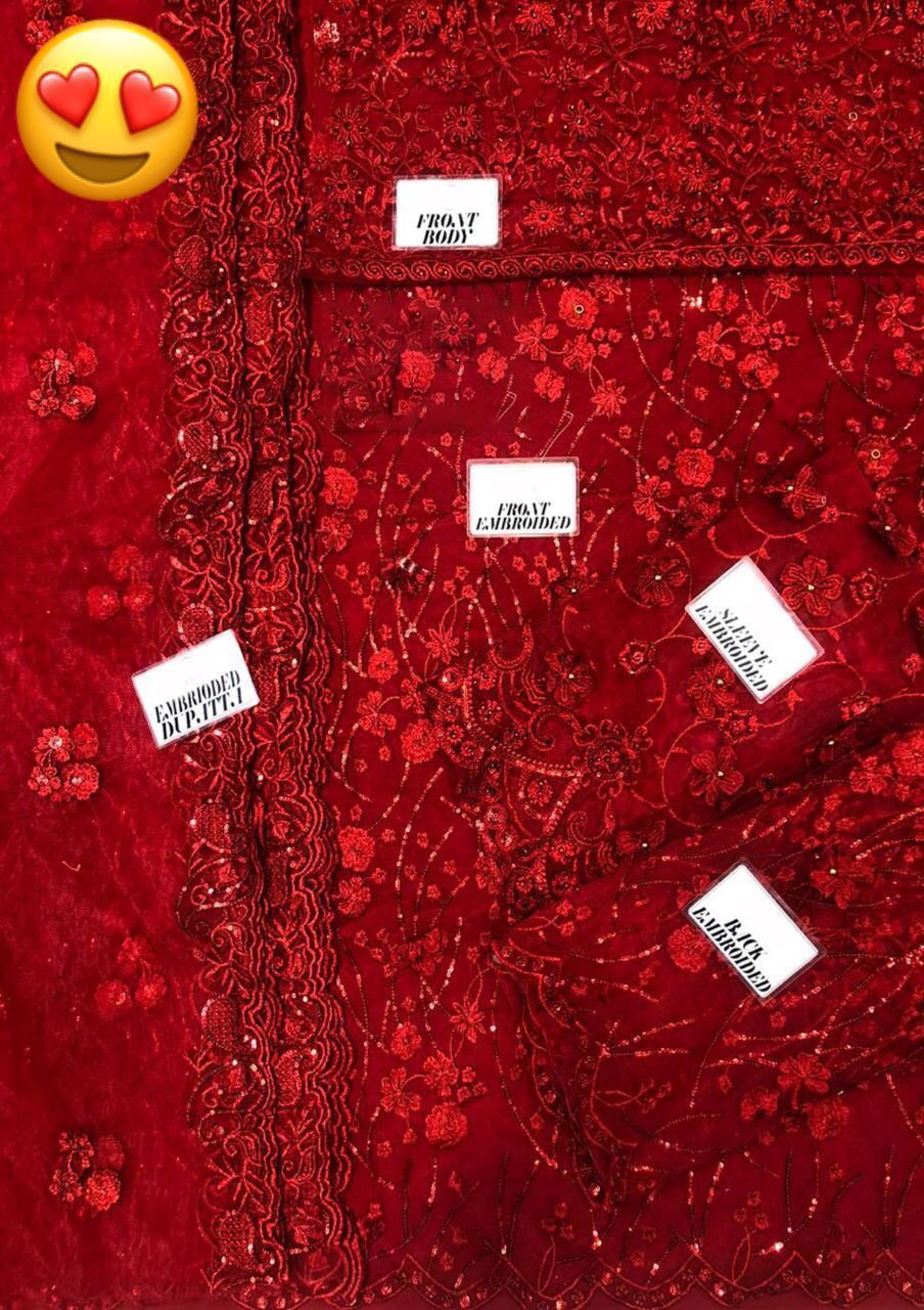 Mariam & Maria Luxury Wedding Edition – MD-340 Heavy Embroidered Net Suit with 3D Florals & Stone Work