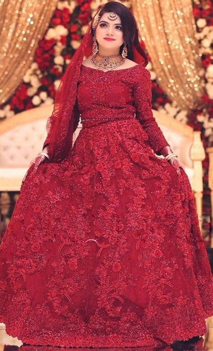 Mariam & Maria Luxury Wedding Edition – MD-340 Heavy Embroidered Net Suit with 3D Florals & Stone Work