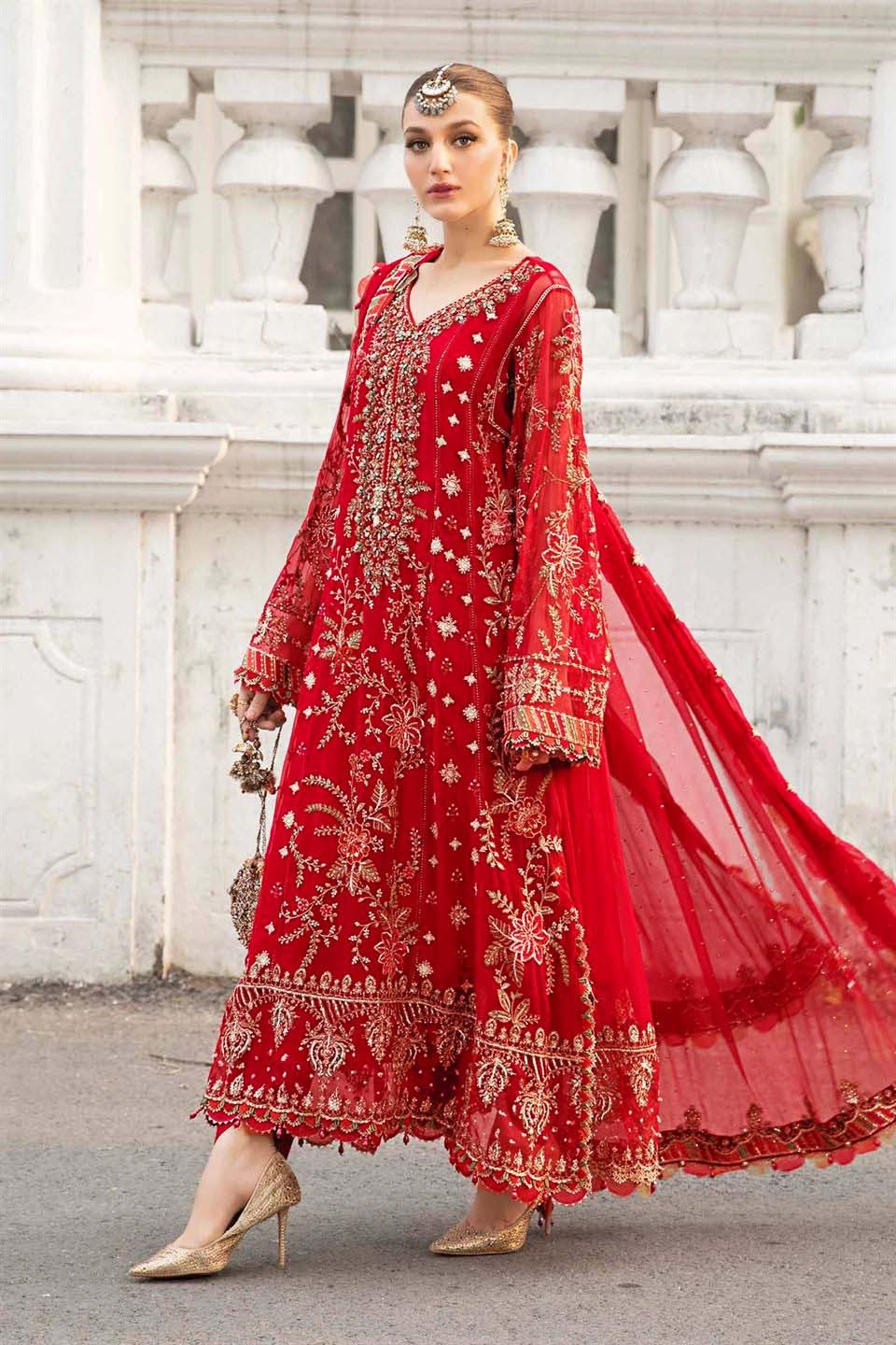 Maria B MBC-1098 Semi-Pure Chiffon Suit – Heavy Spangle Embroidery, Hand Embellished Adda Work & Silk Trouser