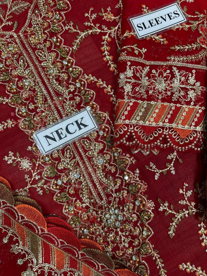 Maria B MBC-1098 Semi-Pure Chiffon Suit – Heavy Spangle Embroidery, Hand Embellished Adda Work & Silk Trouser