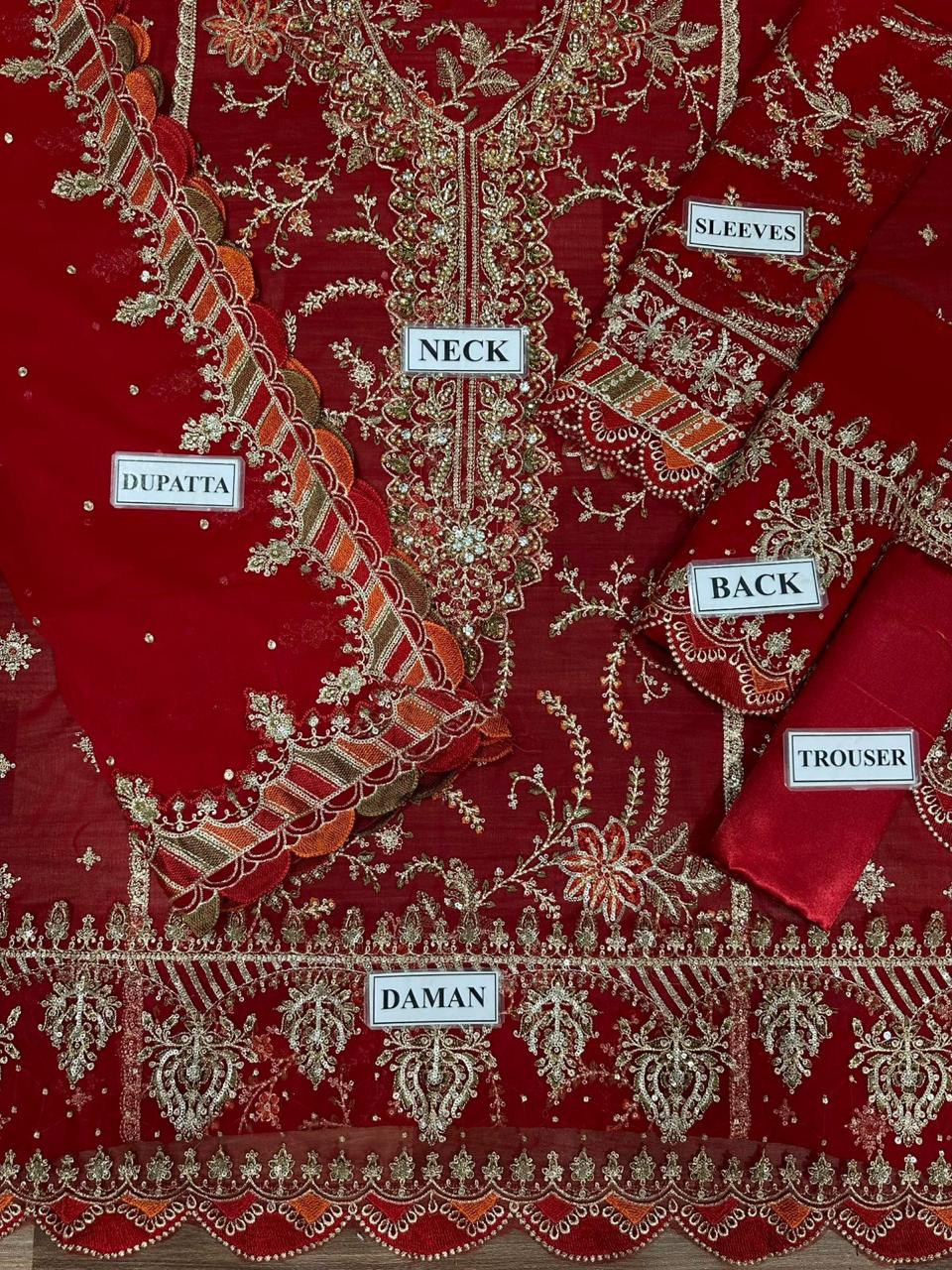 Maria B MBC-1098 Semi-Pure Chiffon Suit – Heavy Spangle Embroidery, Hand Embellished Adda Work & Silk Trouser