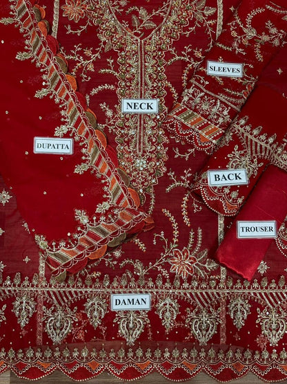 Maria B MBC-1098 Semi-Pure Chiffon Suit – Heavy Spangle Embroidery, Hand Embellished Adda Work & Silk Trouser