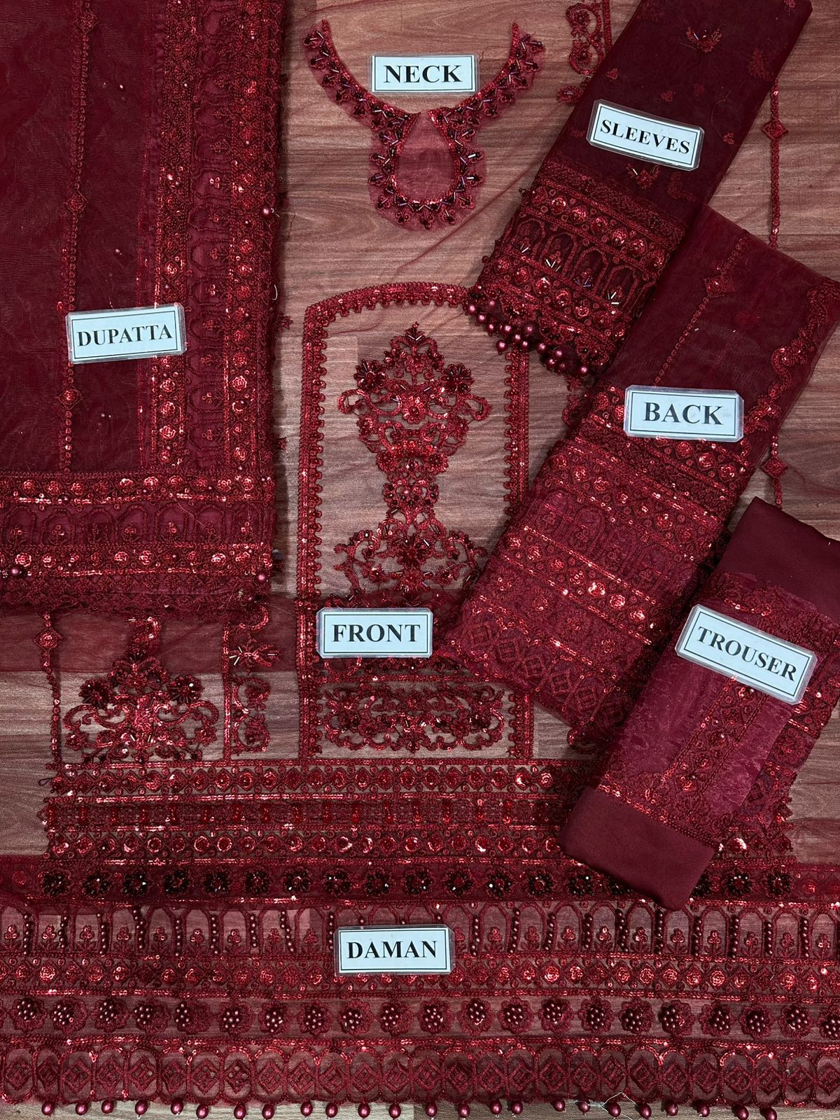 Mushq Handwork Net Wedding Suit - Sequence Embroidery & Ready to Wear Applique Dupatta