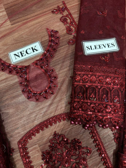 Mushq Handwork Net Wedding Suit - Sequence Embroidery & Ready to Wear Applique Dupatta