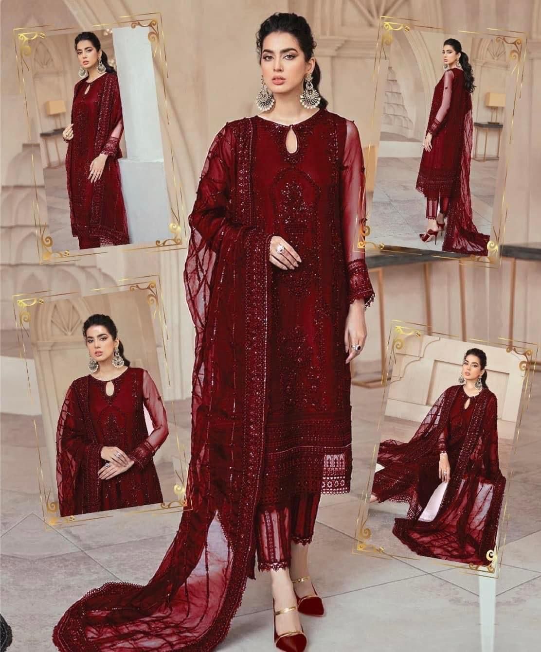 Mushq Handwork Net Wedding Suit - Sequence Embroidery & Ready to Wear Applique Dupatta
