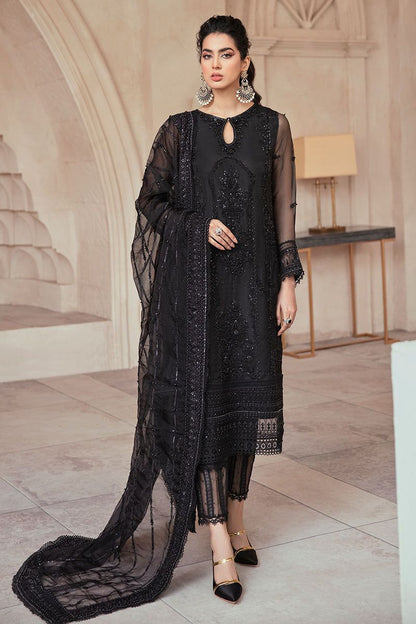 Mushq Handwork Net Wedding Suit - Sequence Embroidery & Ready to Wear Applique Dupatta