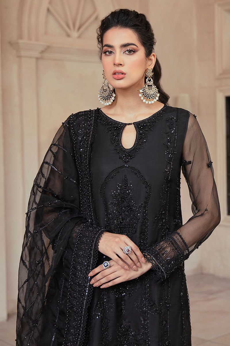 Mushq Handwork Net Wedding Suit - Sequence Embroidery & Ready to Wear Applique Dupatta