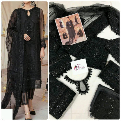 Mushq Handwork Net Wedding Suit - Sequence Embroidery & Ready to Wear Applique Dupatta