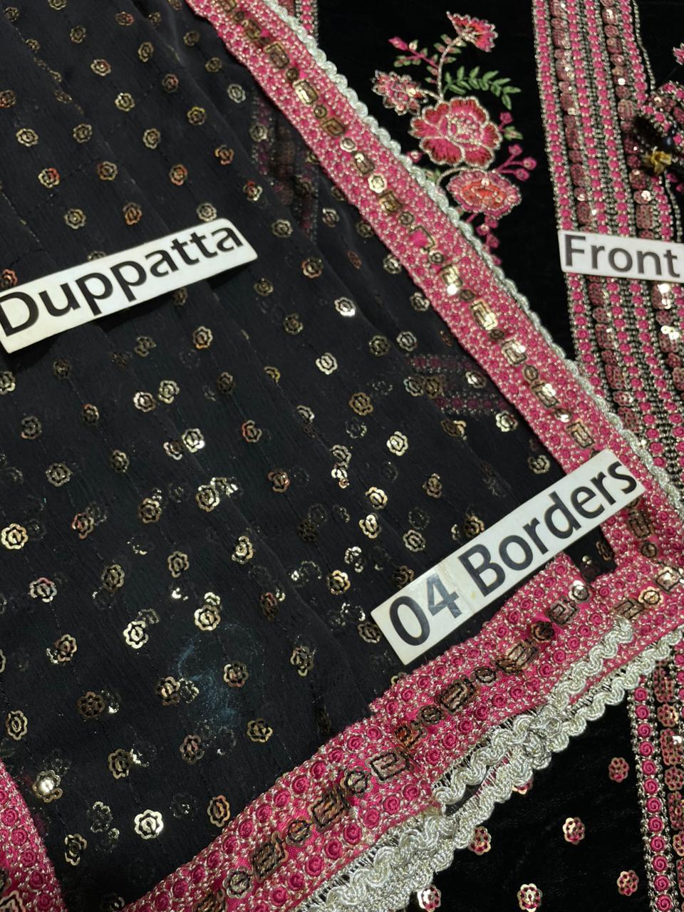 Aneela Velvet Collection | Heavy Sequence Embroidered Velvet Shirt & Chiffon Dupatta