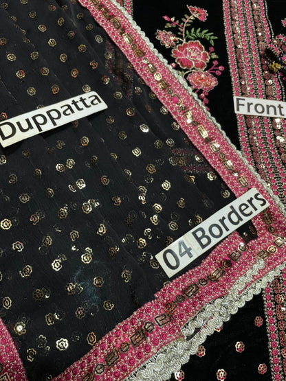 Aneela Velvet Collection | Heavy Sequence Embroidered Velvet Shirt & Chiffon Dupatta