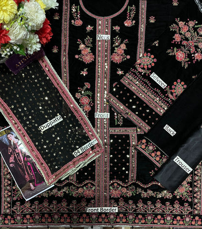 Aneela Velvet Collection | Heavy Sequence Embroidered Velvet Shirt & Chiffon Dupatta
