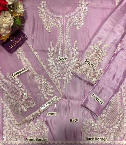 Kareena Luxury Collection | Laser Embroidered Lava Silk Suit & Organza Dupatta