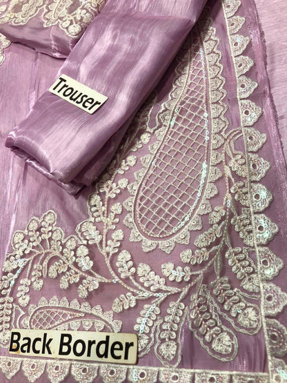 Kareena Luxury Collection | Laser Embroidered Lava Silk Suit & Organza Dupatta