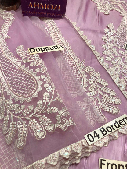 Kareena Luxury Collection | Laser Embroidered Lava Silk Suit & Organza Dupatta