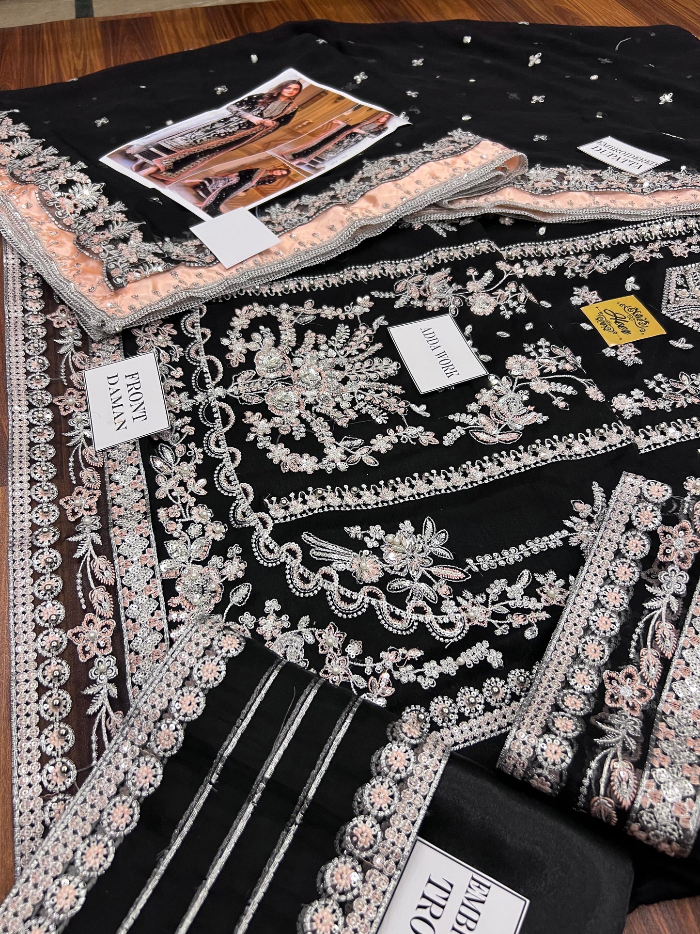 Aneela Luxury Wedding Collection | Black Embroidered Chiffon with Adda Work