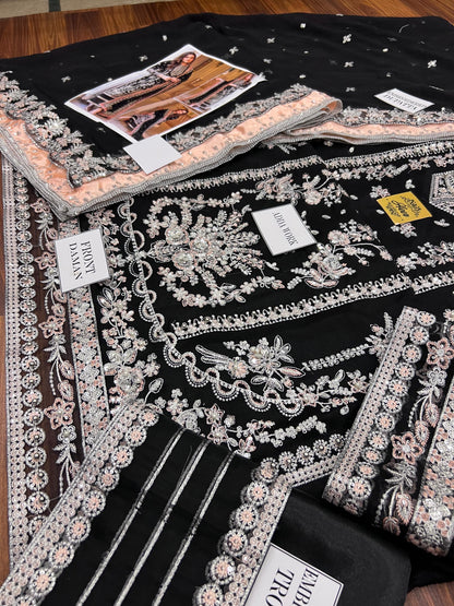Aneela Luxury Wedding Collection | Black Embroidered Chiffon with Adda Work