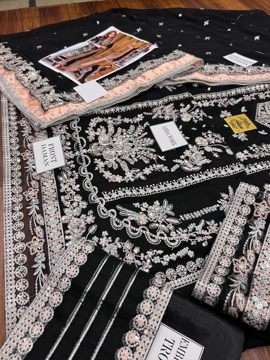 Aneela Luxury Wedding Collection | Black Embroidered Chiffon with Adda Work