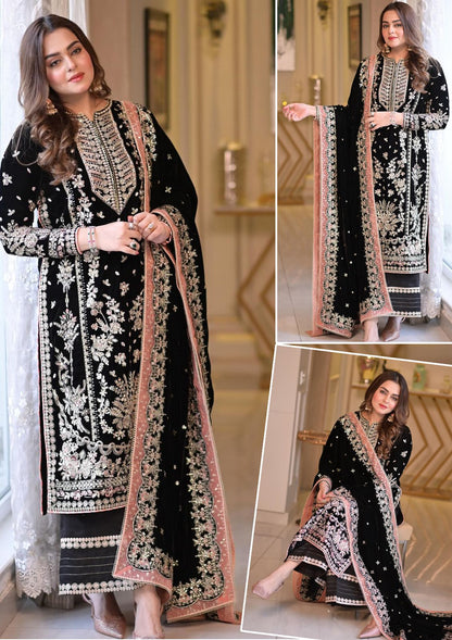 Aneela Luxury Wedding Collection | Black Embroidered Chiffon with Adda Work