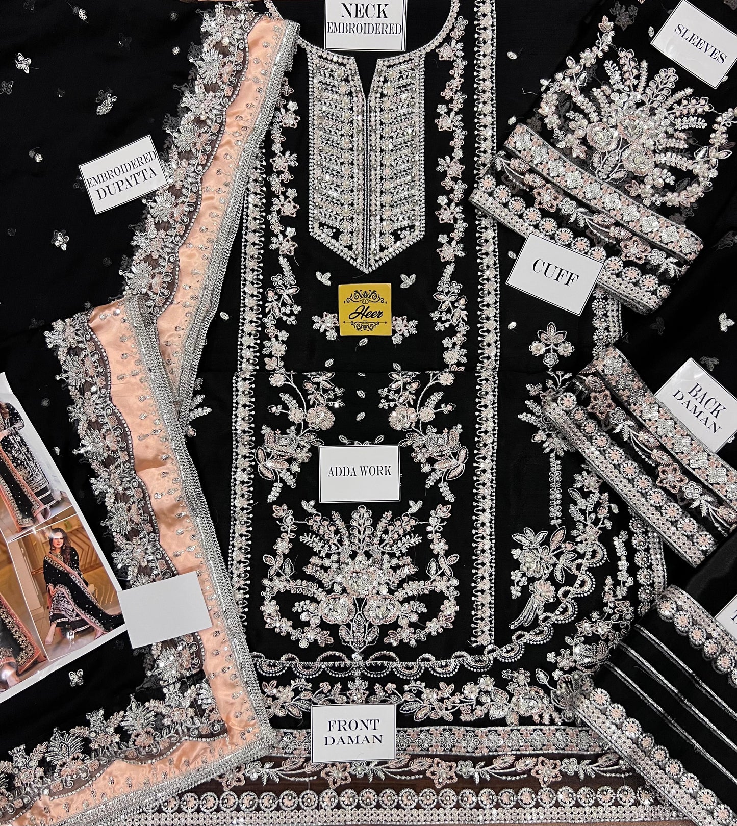 Aneela Luxury Wedding Collection | Black Embroidered Chiffon with Adda Work