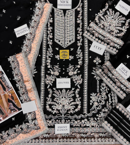 Aneela Luxury Wedding Collection | Black Embroidered Chiffon with Adda Work
