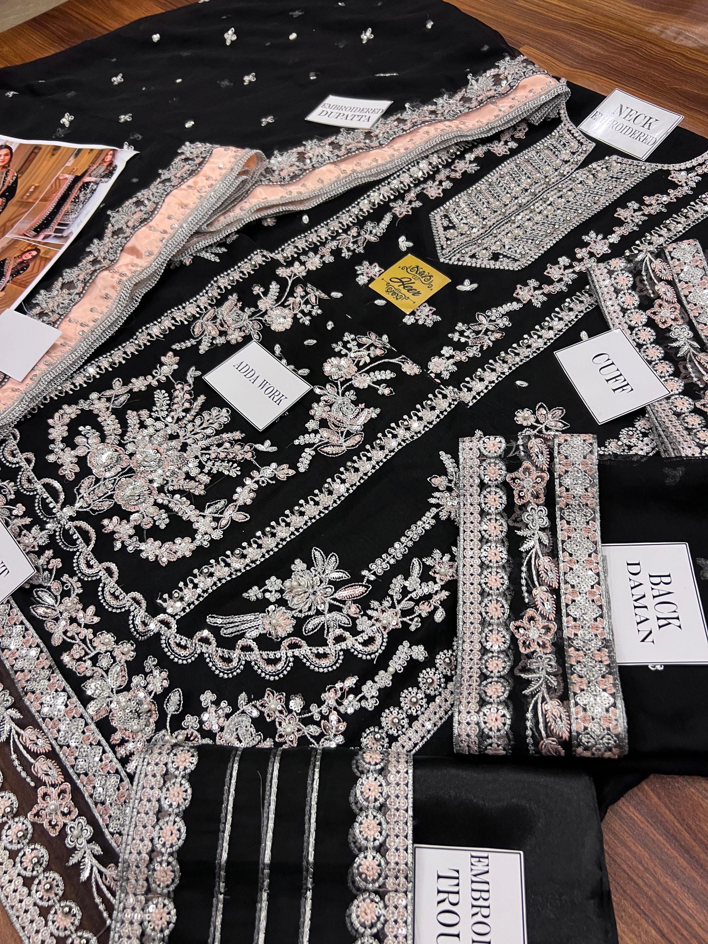 Aneela Luxury Wedding Collection | Black Embroidered Chiffon with Adda Work