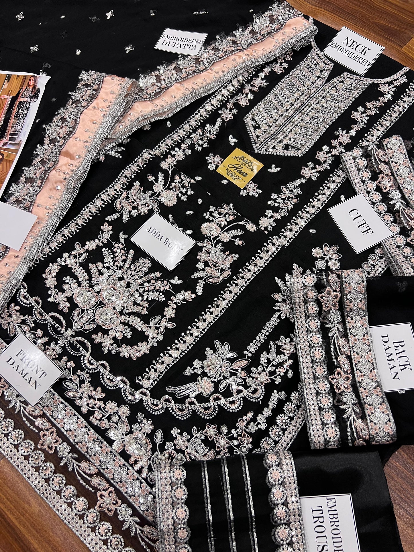 Aneela Luxury Wedding Collection | Black Embroidered Chiffon with Adda Work