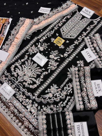 Aneela Luxury Wedding Collection | Black Embroidered Chiffon with Adda Work