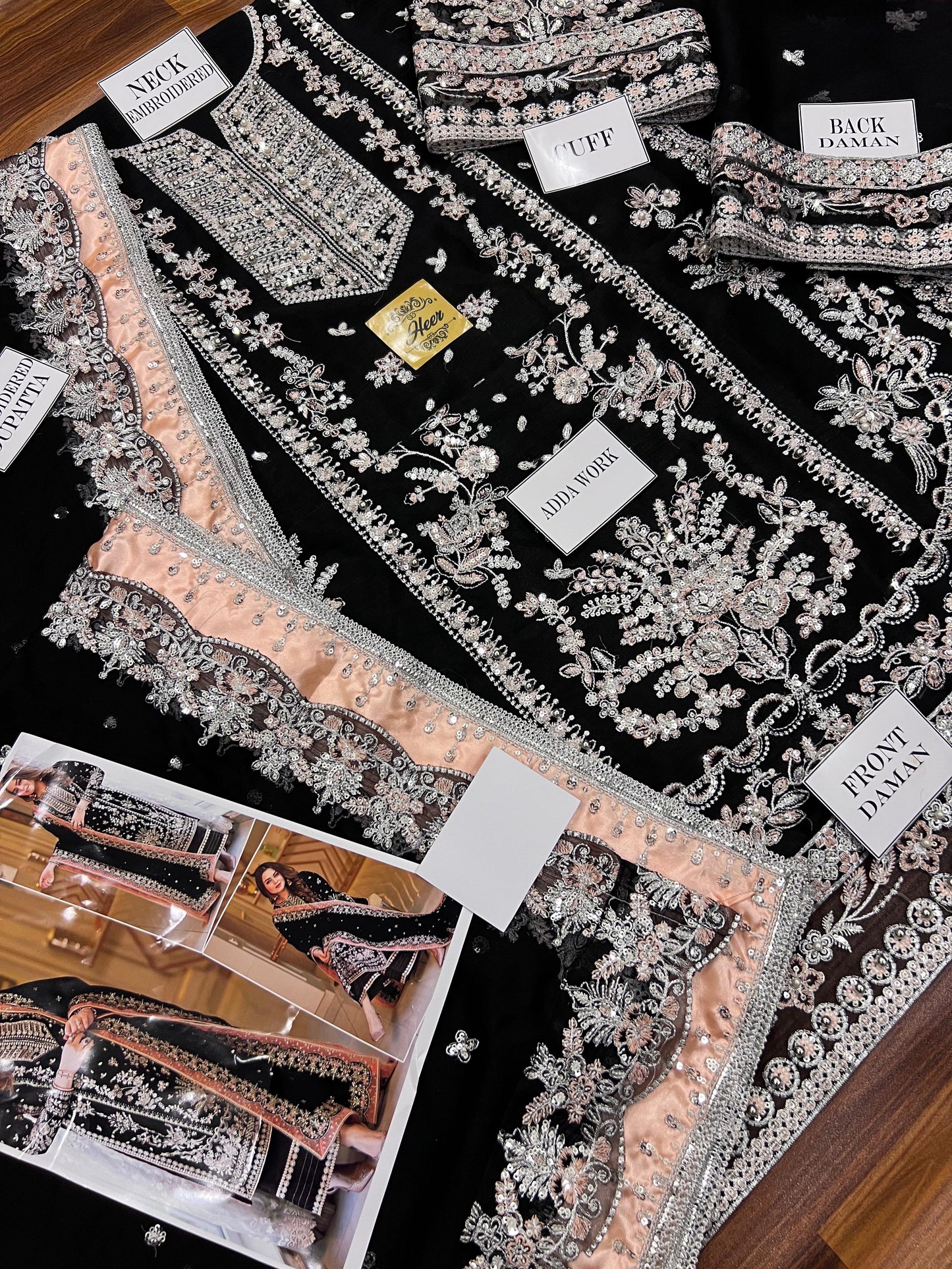 Aneela Luxury Wedding Collection | Black Embroidered Chiffon with Adda Work