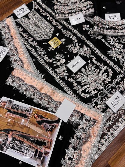 Aneela Luxury Wedding Collection | Black Embroidered Chiffon with Adda Work