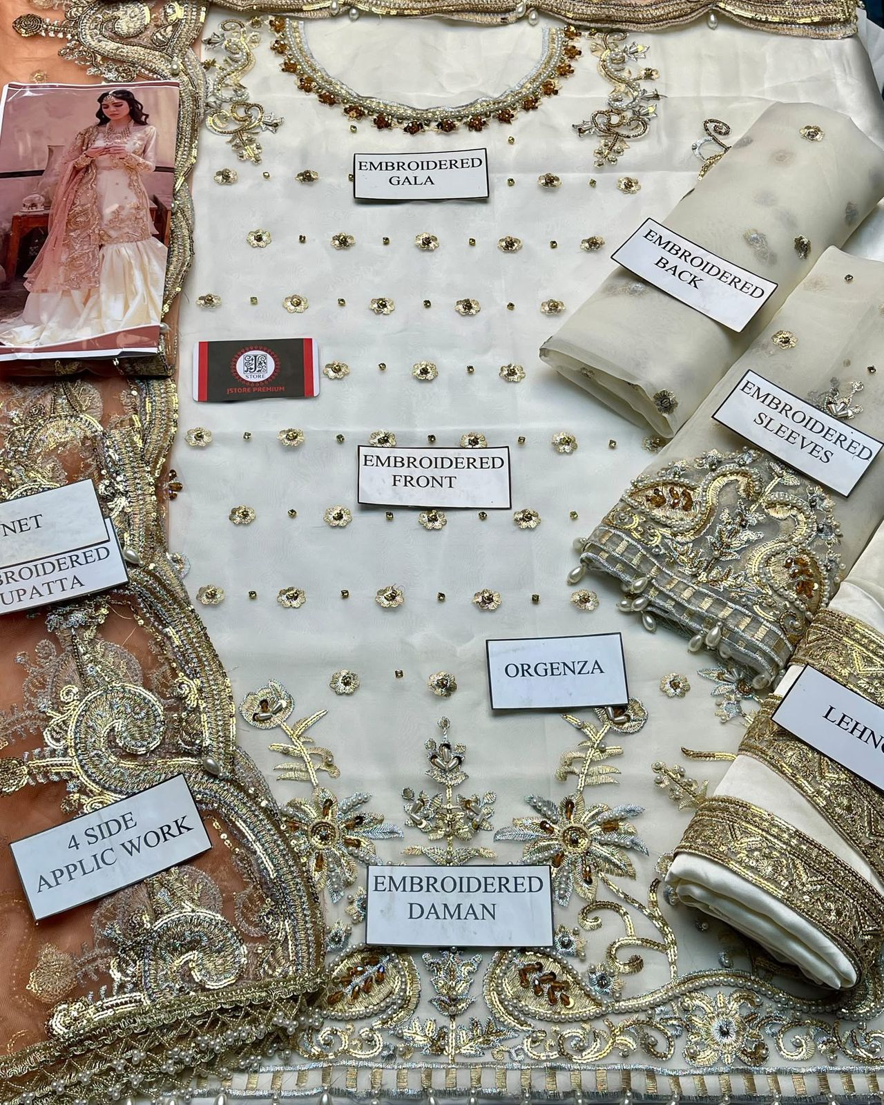 Nameera Wedding Wear | Hand-Embellished Organza Suit with Adda Work & Net Dupatta