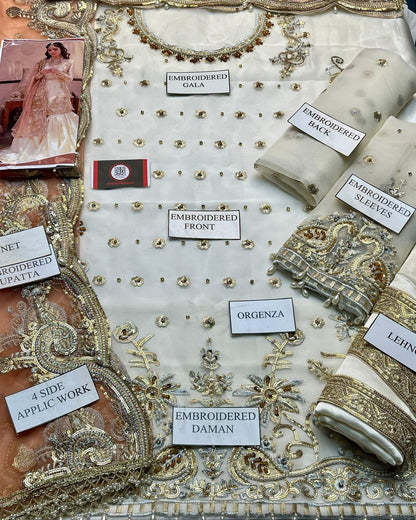 Nameera Wedding Wear | Hand-Embellished Organza Suit with Adda Work & Net Dupatta