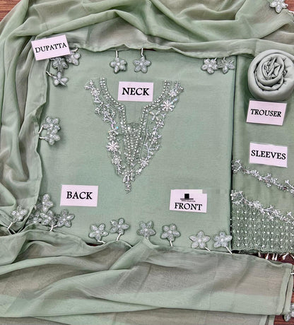 Baroque Luxury Chiffon 3pc - Alternate Embroidery & Heavy Adda Work (Malai Trouser)