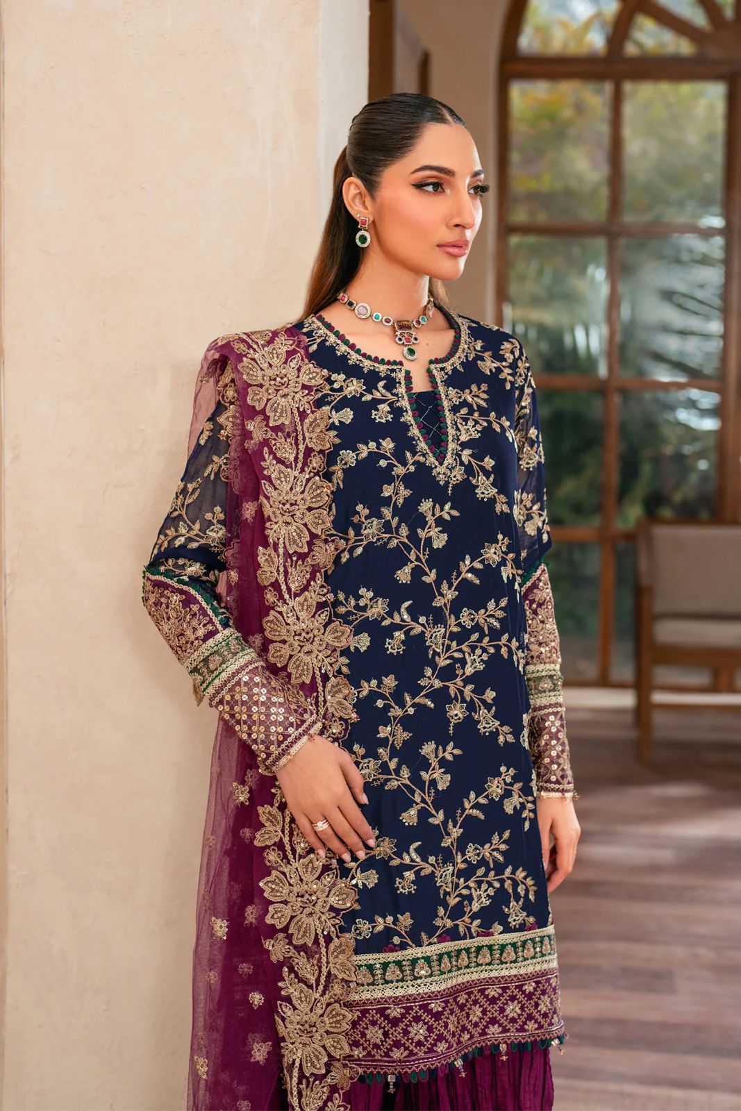 Maryams Heavy Embroidered Chiffon Collection | Shamoz Silk & Net Cutwork Dupatta 3pc