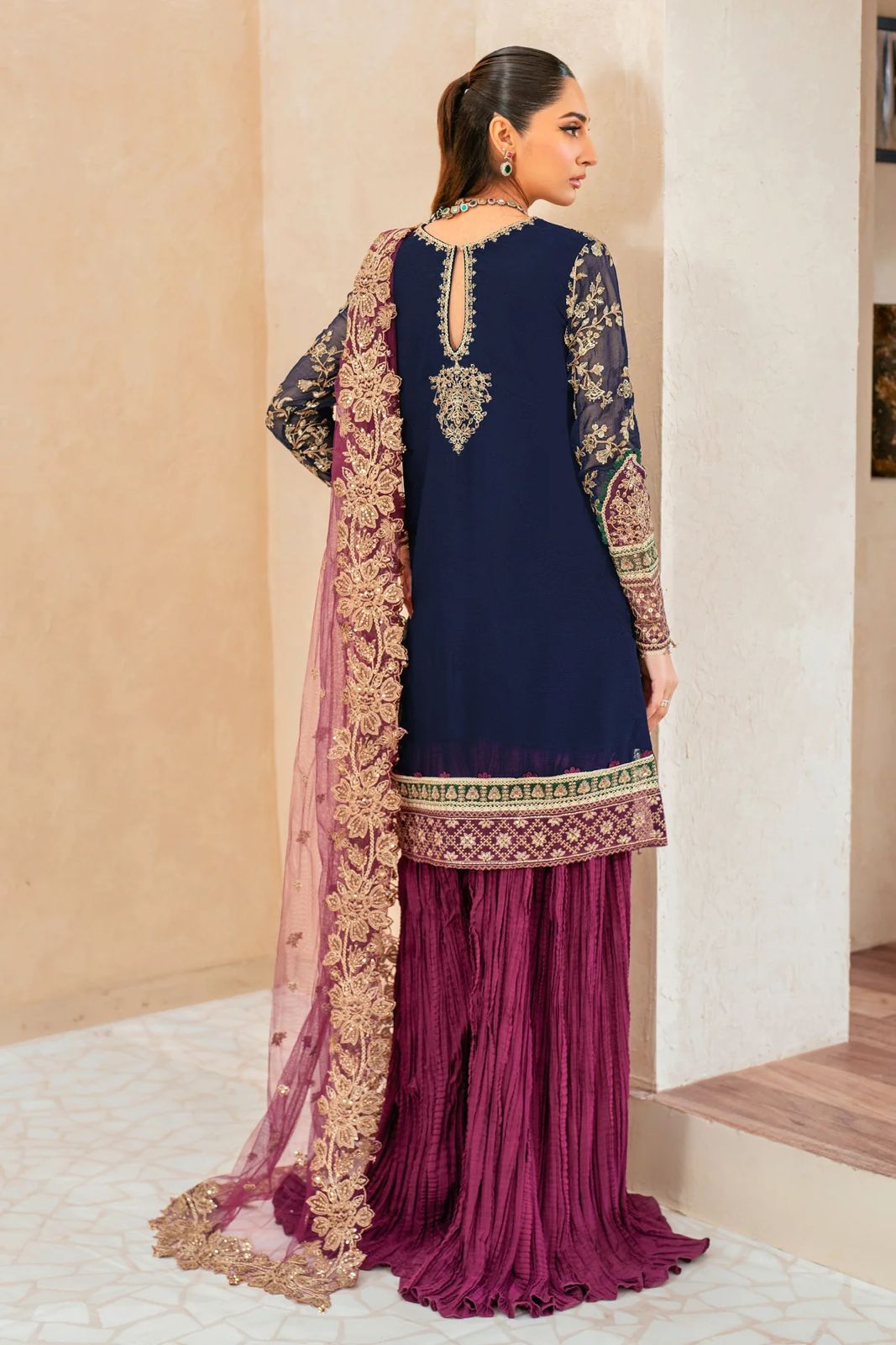 Maryams Heavy Embroidered Chiffon Collection | Shamoz Silk & Net Cutwork Dupatta 3pc