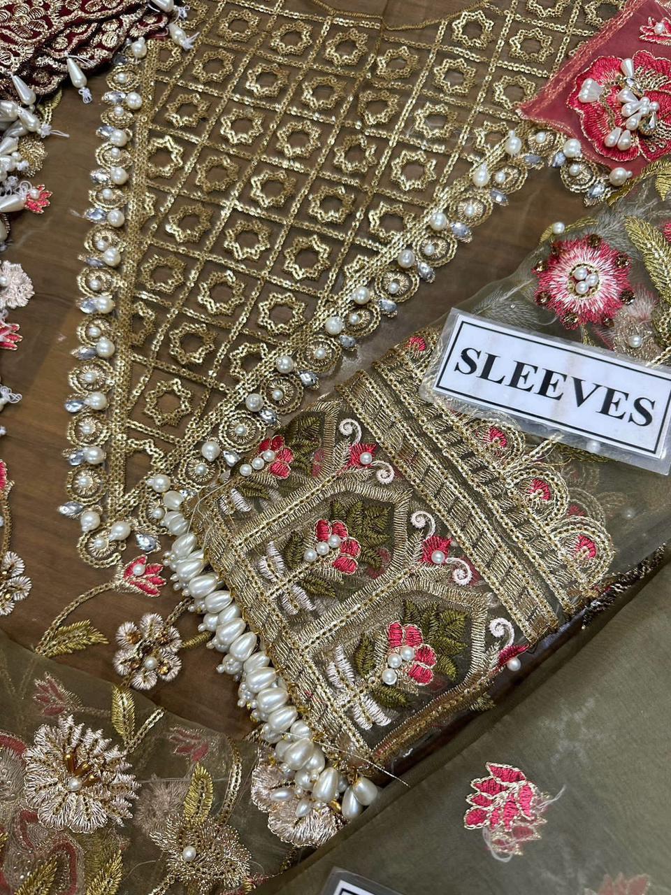 Crimson Organza Festive Wear: 4-Side Pulse Dupatta & Heavy Embroidered Satin Silk 3pc